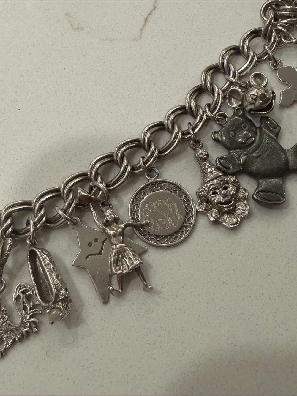 Vintage 925 Silver Charm Bracelet with Assorted 13 Charms